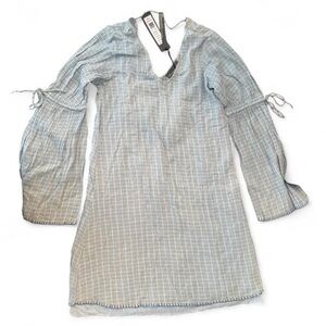 NWT Michael Stars Blue White Gingham Gauze Shift Dress Small